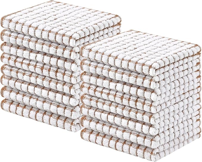 Homaxy 16 Pack Terry Kitchen Dish Cloths, 12"x12", Brown | Super Soft and Absorbent Dish Rags, Quick Drying Reusable Dish Towels for Washing Dishes