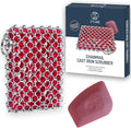 316L Cast Iron Scrubber Kit + Pan Scraper, Silicone Sponge, Dishwasher Safe | Cast Iron Chainmail Scrubber - Skillet Cleaner Scrubber - Cast Pan Scrubber Cleaner - Chainmail Chain Scrubber