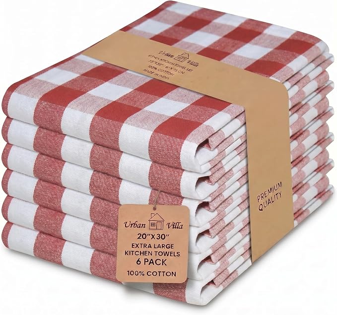 Urban Villa Kitchen Towels Cotton Dish Towels 20”x30” (Set of 6) Rust