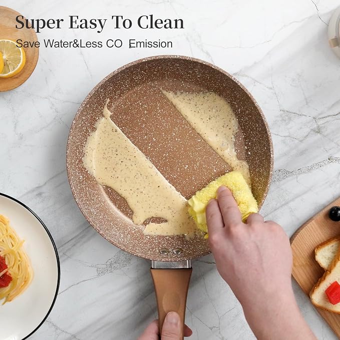 Innerwell Nonstick Ceramic Frying Pans Skillets Set 8"+9.5"+11" | No Toxic Egg Omelette Frying Pan Set, All Stove Compatible, Healthy Granite Induction Cooking Pan, PFOA & PFAS Free, Gold
