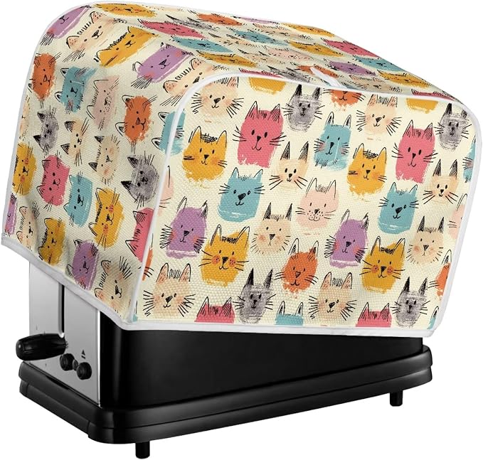 Cartoon Cats Print 2 Slice Toaster Cover Wide Slot Toaster Dust Cover Washable Small Kitchen Appliance Dust Covers for Kitchen