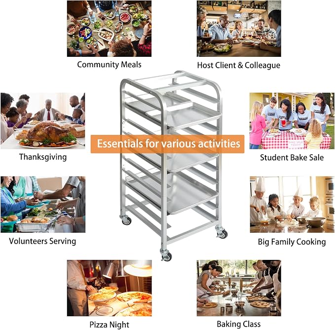 lopeztek 10-Tier Quarter & Half Sheet Pan Rack with Wheels for Home Use | 1/2 & 1/4 Sheet Pan|Baking Bread Cooling Rack|Speed Bun Pan Rack|Home Bakery Rolling Cart|Dough Proofing