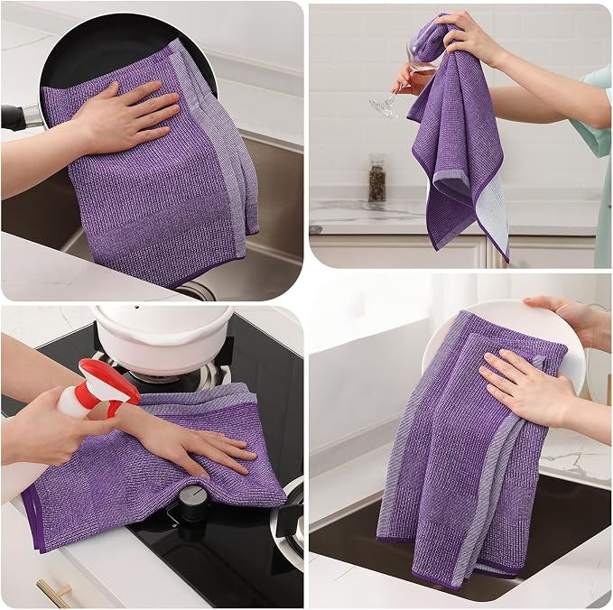 Mordimy Premium Large Cotton Kitchen Towels (18"x 28", 3 Pack), Purple | 100% Ring Spun Cotton, Super Absorbent, 380 GSM, Flat & Terry, Soft, Hanging Loop Dish Towels