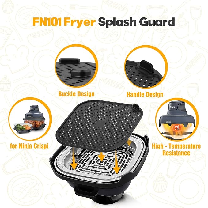 2 PCS Silicone Splatter Shield for Ninja Crispi Replacement Parts,Black | Helps Block Oil Splashes, Reusable, Flexible, Heat Resistant,Easy To Clean,Prevents Stubborn Grease Stains