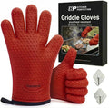 KITCHEN PERFECTION Silicone Griddle Grill Gloves Heat Resistant Oven Mitts | Waterproof, 5-Finger Design For A Better Grip, Best Griddle Grilling Accessories, Compatible with Blackstone, Weber & More