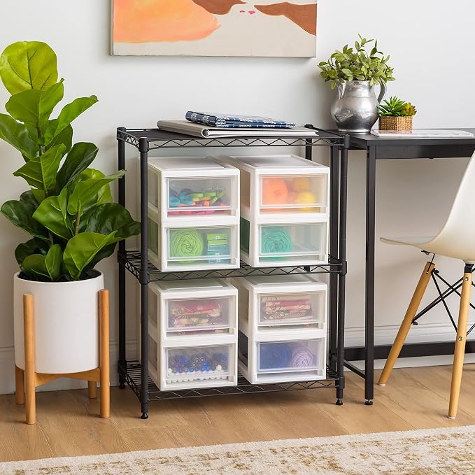 IRIS USA 8-Pack, 6 Qt. Small Stacking Drawer Storage Organizer, White | Keep craft supplies, accessories, office items, and small essentials organized around your home with separate storage spaces