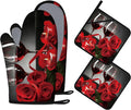 Red Wine Rose Candle Oven Mitts and Pot Holders Sets of 4 Silicone Oven Mitts Gloves Heat Resistant Non-Slip Grip Kitchen Mittens Potholders for Cooking Baking Grilling BBQ (Red)