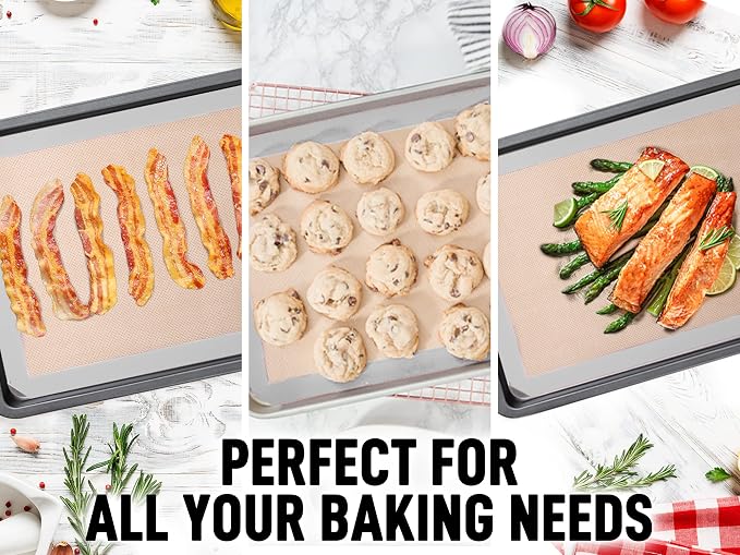 Zulay Kitchen (2 Pack) Silicone Baking Mat Sheet Set - Reusable Baking Mat Nonstick - Half Sheet Baking Mat For Oven - 16.5" x 11.6" (Light Gray)