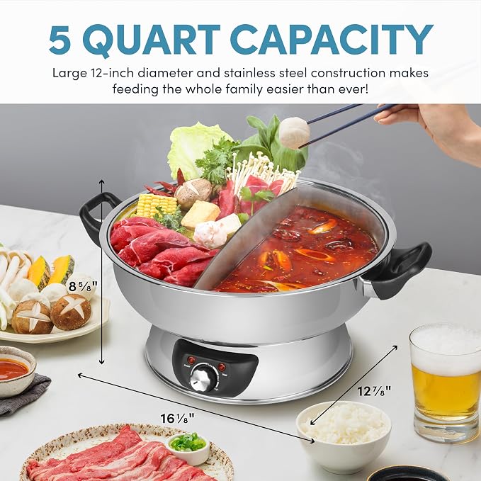 Aroma Housewares ASP-610 Dual-Sided Shabu Hot Pot, 5Qt, Stainless Steel Aroma Housewares 3 Uncooked/6 Cups Cooked Rice Cooker, Steamer, Multicooker, 2-6 cups, Black