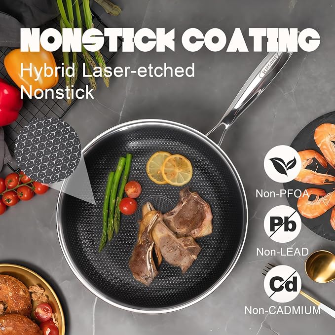 Hybrid 8 inch Stainless Steel Non Stick Skillet | PFOA Free, Induction Compatible, Fast & Even Heat, Dishwasher & Oven Safe (500F)