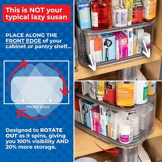 2-Tier Lazy Susan Pantry Organizer – Steel Reinforced Turntable for Kitchen Cabinets & Pantry Storage – Heavy-Duty Can Organizer Holds Up to 30 lbs – Rotates 360° – Includes 2 Bonus Bins | Two Rotating Steel-Reinforced Shelves, Holds 30 lbs, 360-Degree...
