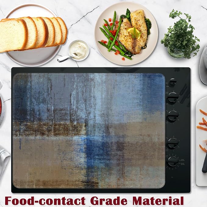 Teal and Blue Stove Top Cover Glass Cooktop Heat Resistant Cover,Abstract Art Grunge Painting Ceramic Stove Top Covers Mat Prevents Scratching Stoves/Counter/Washer Protector, 28x20 in