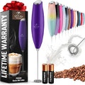 Zulay Powerful Milk Frother for Coffee with Upgraded Titanium Motor - Handheld Electric Whisk, Milk Foamer, Mini Mixer & Coffee Blender for Frappe, Latte, Matcha, No Stand - Lush Purple