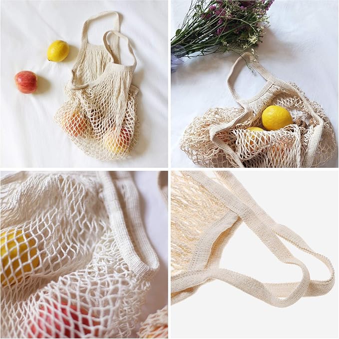 CABAX Cotton Mesh Produce Bags, Reusable Grocery Fruit Food Bags, Net String Shopping Tote Bag, Pack of 1