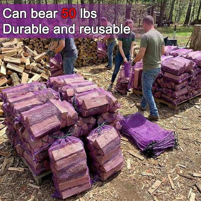 SATINIOR 60 Pcs Large Mesh Storage Produce Bags 21'' x 32'' Mesh Onion Bags 50 Lbs Reusable Vegetable Storage with Drawstring Potato Sacks for Onion Potato Citrus Fruit Produce Firewood (Purple)