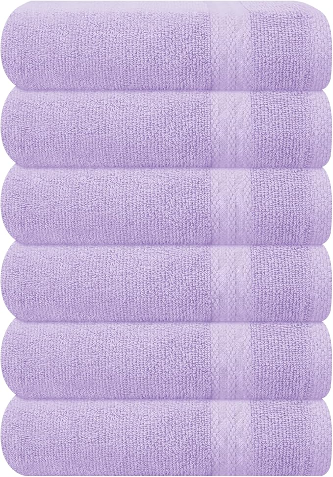 GLAMBURG Ultra Soft 6-Piece Hand Towel Set 16x28-100% Ringspun Cotton - Durable & Highly Absorbent Hand Towels - Ideal for use in Bathroom, Kitchen, Gym, Spa & General Cleaning - Purple