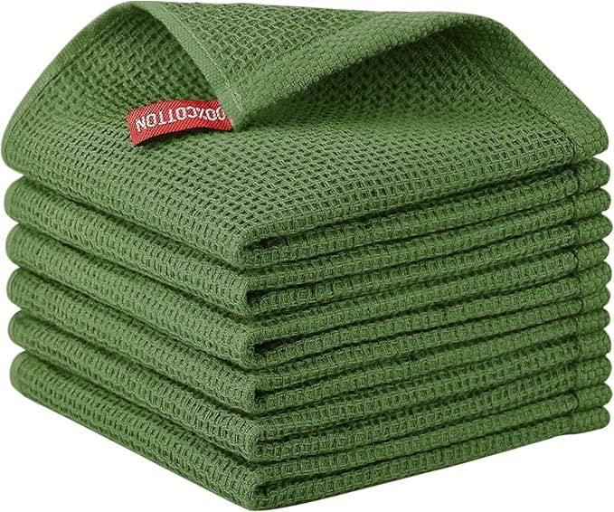 Nialnant 6 Pack Kitchen Dish Towels,100% Cotton Dish Rags for Washing Dishes,Super Soft Absorbent Cleaning Rags,Christmas Gifts-12x12 Inch,Green
