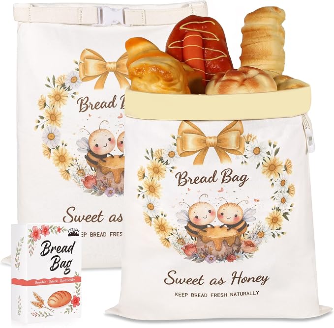 2 Pack Beeswax Bread Bags for Homemade Bread, Sourdough Storage XL 17"x13" | Reusable Bees Wax Bread Bag & Keeper, Natural Canvas with Premium Box for Home Baking, Freezer Storage & Outdoor Use