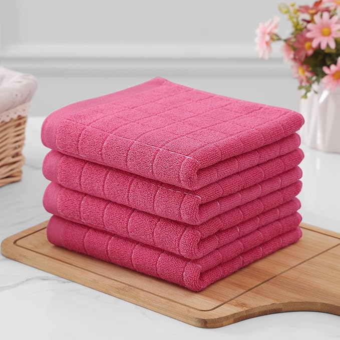 Homaxy 100% Cotton Terry Kitchen Towels, 6 Pack, Rose Red | Ultra Soft and Absorbent Dish Towels for Kitchen, Suitable for Drying and Washing Dishes