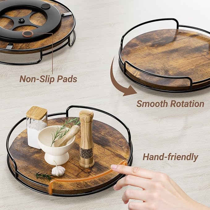 WOWBOX 10" Wood Lazy Susan Turntable Organizer for Cabinet, Pantry & Counter