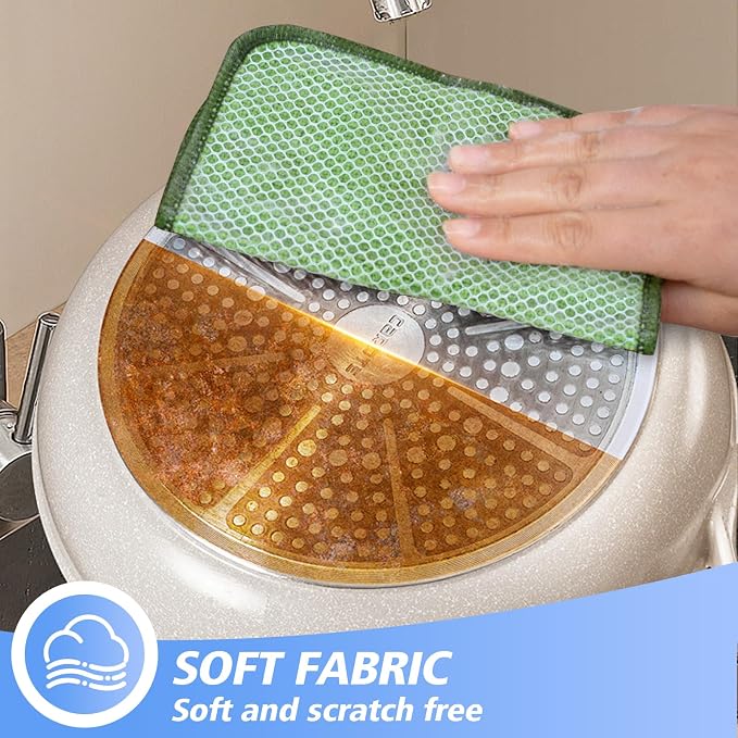 Dish Cloths for Washing Dishes with Scrub Side, Microfiber Dish Rags | Dual-sided microfiber dish cloths with scrubber for stuck-on food, quick dry kitchen washcloths 9 Pack, 7" x 7 Inch Green