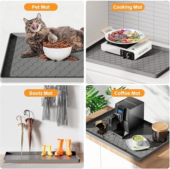 Winisok Waterproof Under Sink Mat 31" x 19", Silicone Mat, Dark Gray | Raised Edge Traps Spills & Leaks, Shelf Liner, Cabinet Protector, for Kitchen, Bathroom, Boots, Pets, Home Essentials