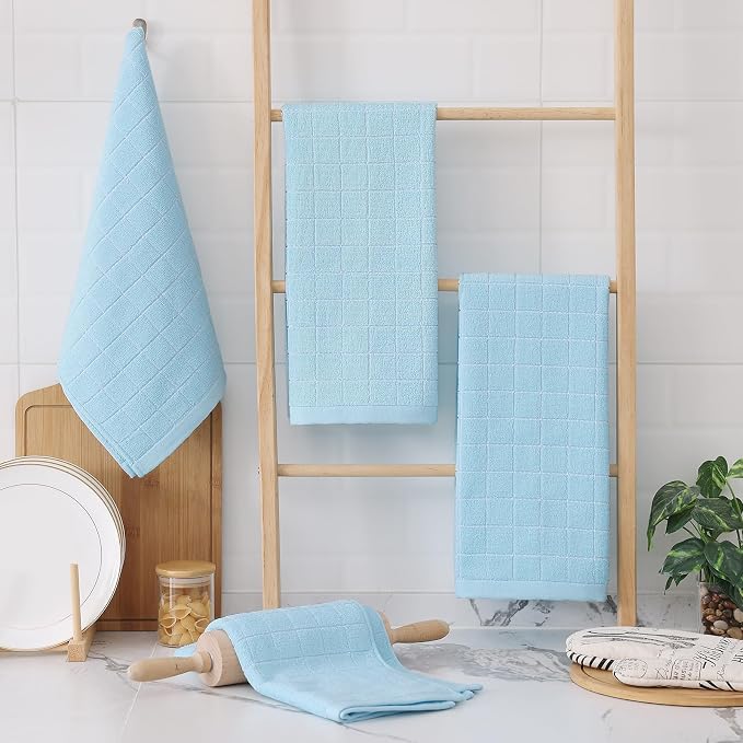 Homaxy 100% Cotton Terry Kitchen Towels, 8 Pack, Sky Blue | Ultra Soft and Absorbent Dish Towels for Kitchen, Suitable for Drying and Washing Dishes
