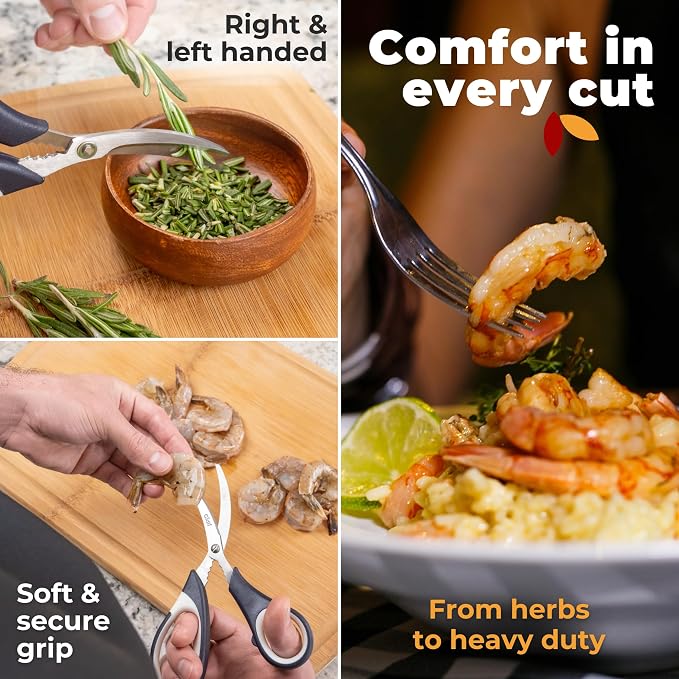 Gidli Kitchen Shears & Seafood Scissors Set - Lifetime Replace. Warranty* | Gidli Heavy Duty Utility Stainless Steel All Purpose Ultra Sharp Scissors for Meat, Poultry, Food & Cooking - Dishwasher Safe