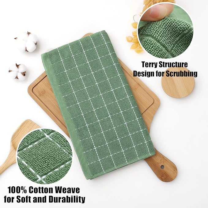 Homaxy 100% Cotton Terry Kitchen Dish Cloths, 6 Pack, Grass Green | Ultra Soft and Absorbent, Suitable for Drying and Washing Dishes