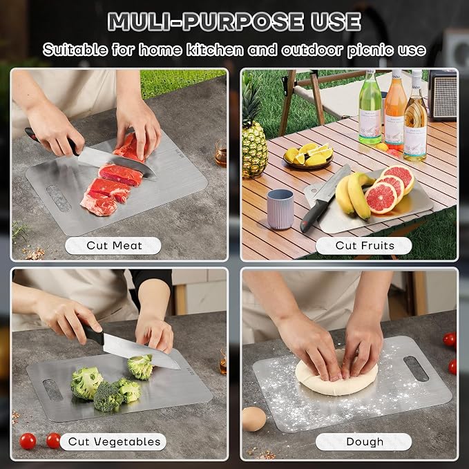 Katori Titanium Cutting Boards for Kitchen-100% Pure Titanium Cutting Board set Double Sided Non Toxic Titanware Chopping Board,Dishwasher Safe Metal Cutting Boards FathersDay Gifts(3PC-S+L+XL)