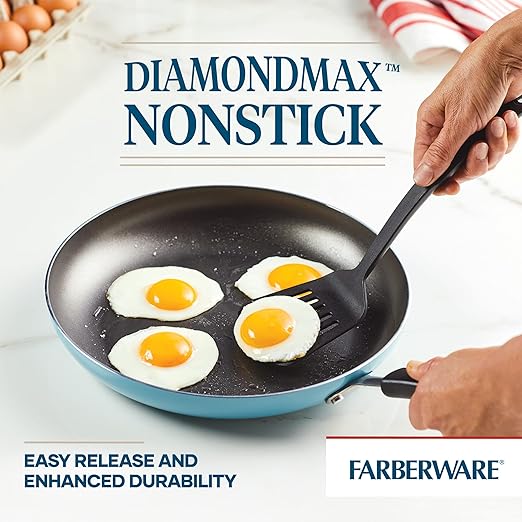 Farberware Cookstart Aluminum DiamondMax Nonstick Frying Pan, Large Skillet, 12.25-Inch, Aqua