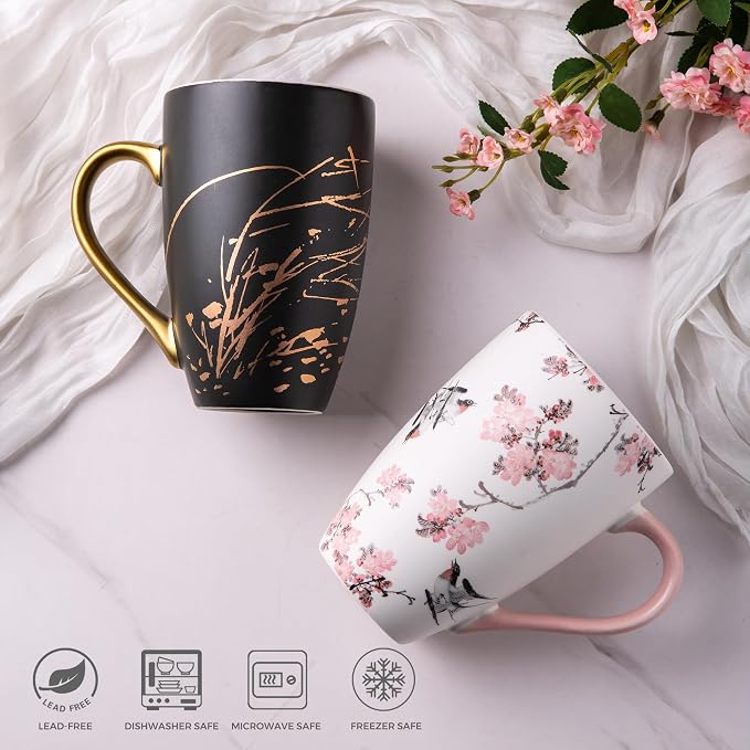 AmorArc Tea Cup With Infuser and Lid, 18oz Loose Leaf Tea Mug With Steeper | Porcelain Tea Mug With Infuser and Lid, Large Strainer Tea Cup with Lid for Tea, Coffee Mug for House-warming Birthday Gift