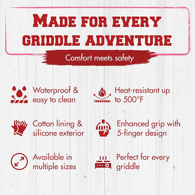 KITCHEN PERFECTION XL Silicone Griddle Gloves - Heat Resistant Oven Mitts | Waterproof, 5-Finger Design For A Better Grip, Best Griddle Grilling Accessories, Compatible with Blackstone, Weber & More