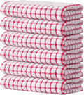 Kitinjoy Cotton 6 Pack Terry Kitchen Towels, Red | 16 x 25 Inches Super Soft and Absorbent Dish Towels, Quick Drying hand towels for kitchen Drying