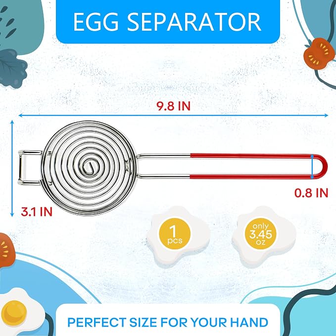 Egg Separator for Raw Eggs, Stainless Steel Yolk Remover and Filter | Sits Over a Bowl, Drains the White, Keeps the Whole Yolk Back - a Stainless Steel Kitchen Gadget for Whipping and Cake Baking