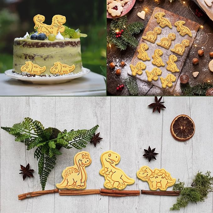 8 Pcs 3D Dinosaur Cookie Cutters With Plunger Stampers | Different Dinosaurs Shapes Embossing Cutters For Biscuit Fondant Cheese Baking