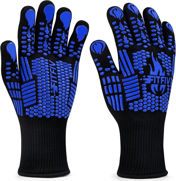 BBQ Gloves, 1472°F Heat Resistant with Silicone Grip Oven Mitts | Non-Slip Grip, for BBQ, Grilling, Oven, Smoker, Cooking and Baking
