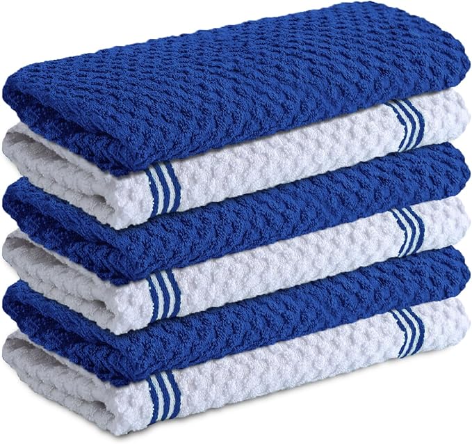Infinitee Xclusives Kitchen Towels - 6 Pack - Cotton Dish Towel |15" x 25"| | 100% Cotton, Highly Absorbent Tea Towels - Lint Free, Soft, Durable & Quick Dry, Ideal for Drying Dishes & Kitchen Cleaning