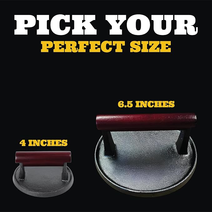 Ian's Smash Burger Press 4 Inch, Cast Iron Hamburger Press Heavy Duty - Burger Smasher, Griddle & Meat - Perfect Size for Sliders!
