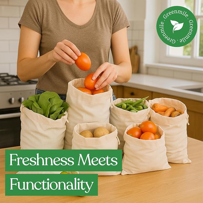 Greenmile Organic Cotton Reusable Produce Muslin Bags