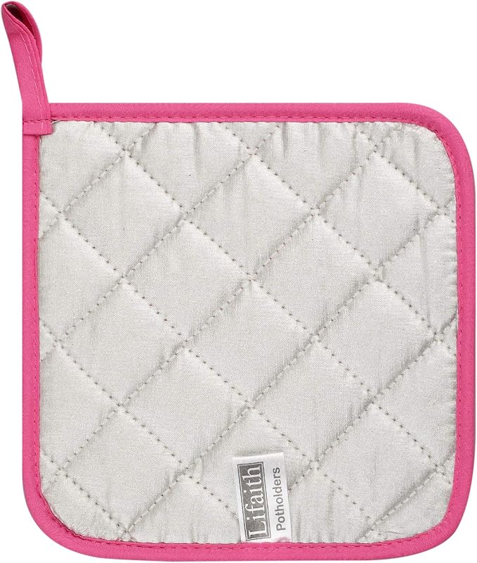 100% Cotton Kitchen Everyday Basic Terry Pot Holder Heat Resistant Coaster Potholder for Cooking and Baking Set of 5 (Dark Pink)
