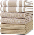 Homaxy Cotton 380 GSM Premium Kitchen Towels, 18"x 28", 6 Pack, Khaki | Soft and Absorbent Terry Dish Towels, Multipurpose Tea Towel Set with Hanging Loop, 3 Styles Kitchen Hand Towels