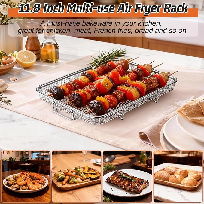 P&P CHEF 11.8 Inch Air Fryer Basket for Oven, Air Fryer Rack, 1 Piece | Food-grade Stainless Steel Air Fryer Accessories for Frying Cooking Baking Roasting, Ideal for Fried Food, Dishwasher Safe