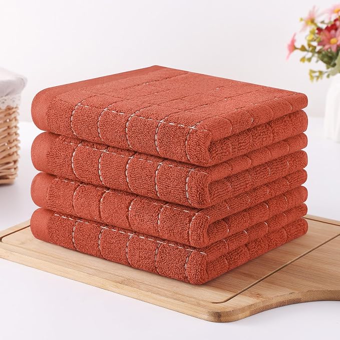 Homaxy 100% Cotton Terry Kitchen Dish Cloths, 8 Pack, Rust | Ultra Soft and Absorbent Dish Towels for Kitchen, Suitable for Drying and Washing Dishes