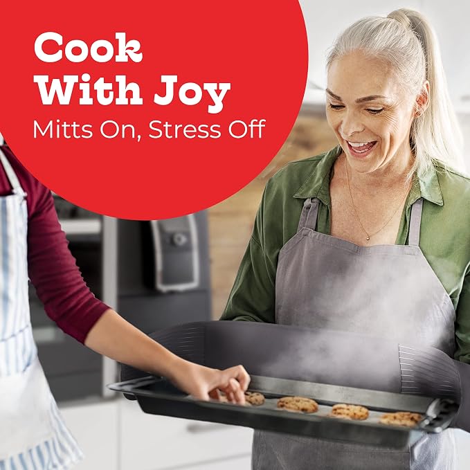 Grey Double Oven Mitt Kitchen Protection, Pack of 1 34x7.5 inches Heat Resistant Cotton, Professional Grade with Terrycloth Lining