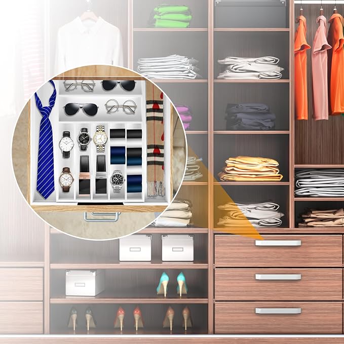 Large Premium Bamboo Silverware Organizer - Expandable Utensil Drawer Organizer - 17"x19.6" Utensil Holder and Cutlery Tray with Grooved for Kitchen Flatware and Utensils(7-9 Slot, White)