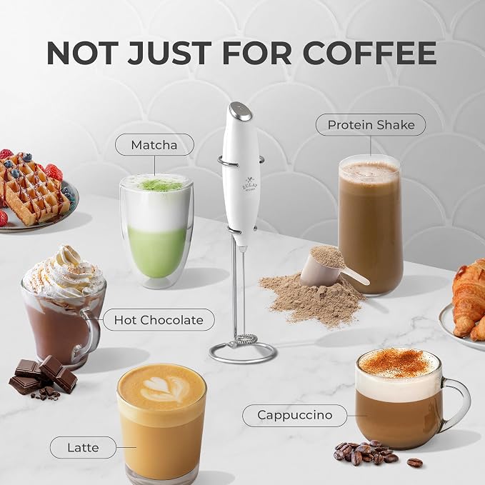 Zulay Kitchen Powerful Milk Frother Wand With Duracell Batteries - Ultra Fast Handheld Drink Mixer - Electric Whisk Foam Maker for Coffee, Lattes, Cappuccino & Matcha - Z1 Motor - Blizzard White