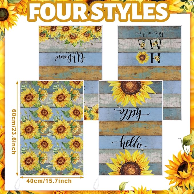 4 Pcs Sunflower Kitchen Towels Farmhouse Hand Dish Towels | Absorbent Fast Drying Decor Welcome Home Floral Dishcloth Housewarming Gift for Spring Summer Cooking Bathroom Kitchen Decor