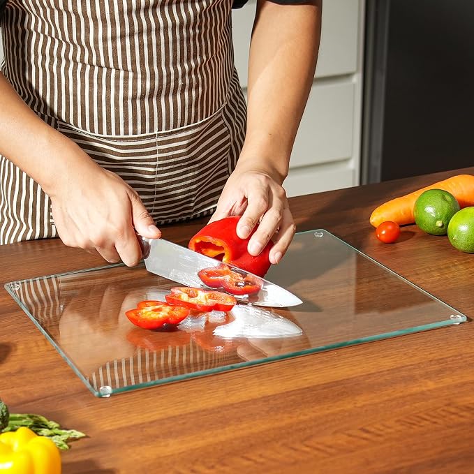 Glass Cutting Board 16"x12": Tempered Glass Kitchen Counter Protector - Durable- Scratch-Resistant, Heat-Proof - Clear Design