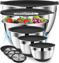 DUTZUN Kitchen Appliances, Large Mixing Bowls with Lids Set & Colander | 6.0 QT Stainless Steel Mixing Bowl with Strainer & Graters for Baking, Serving, Cooking, Prep, Salad